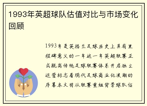 1993年英超球队估值对比与市场变化回顾