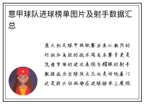 意甲球队进球榜单图片及射手数据汇总